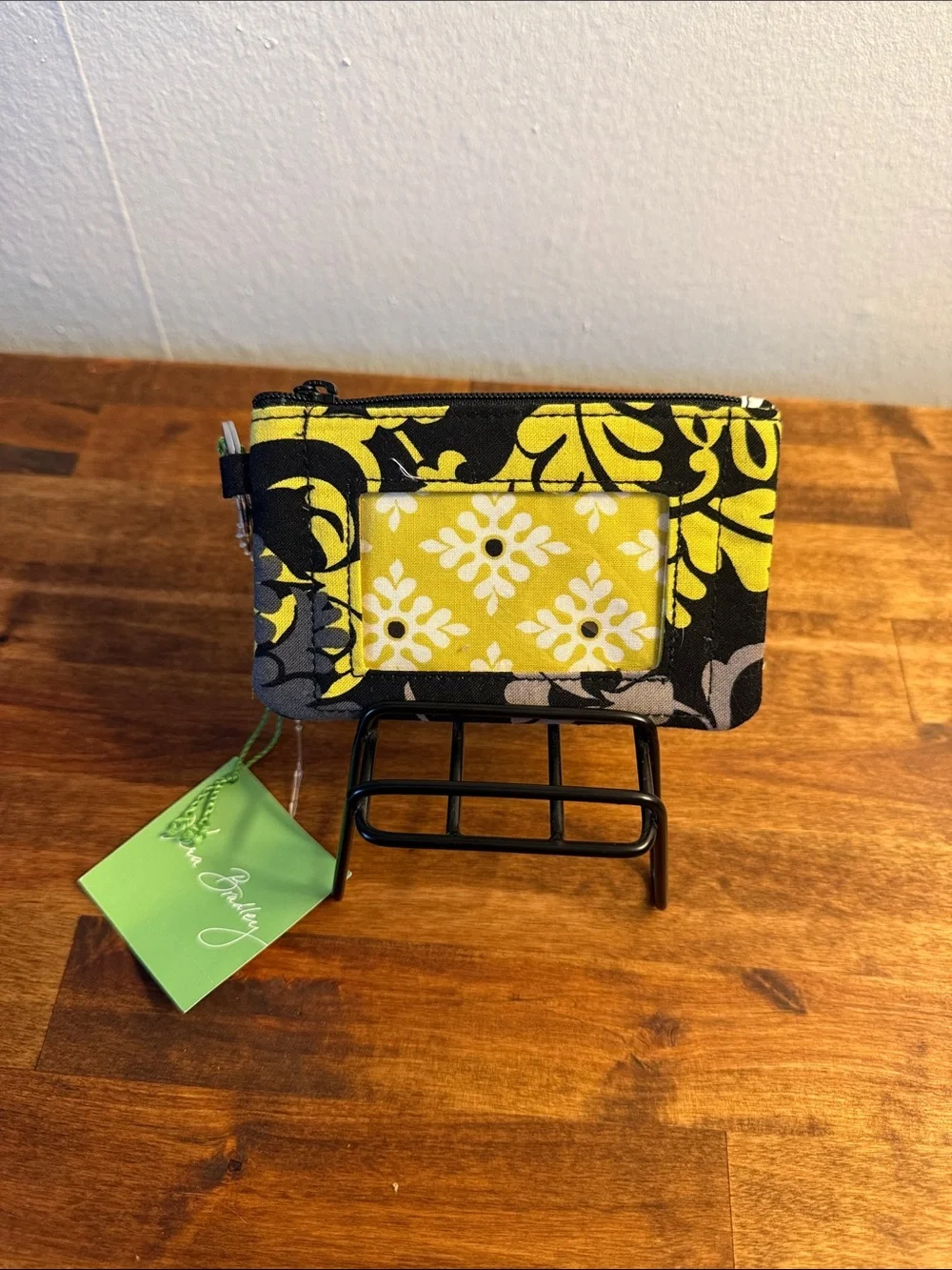 Vera Bradley Yellow and Black Floral Zip Card Wallet - Picture 3 of 4